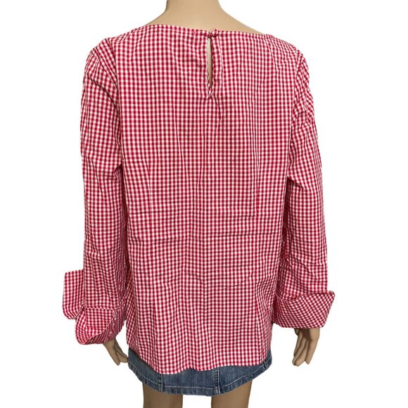 Max Jeans Red White Plaid Blouse Size Large - Picture 3 of 3